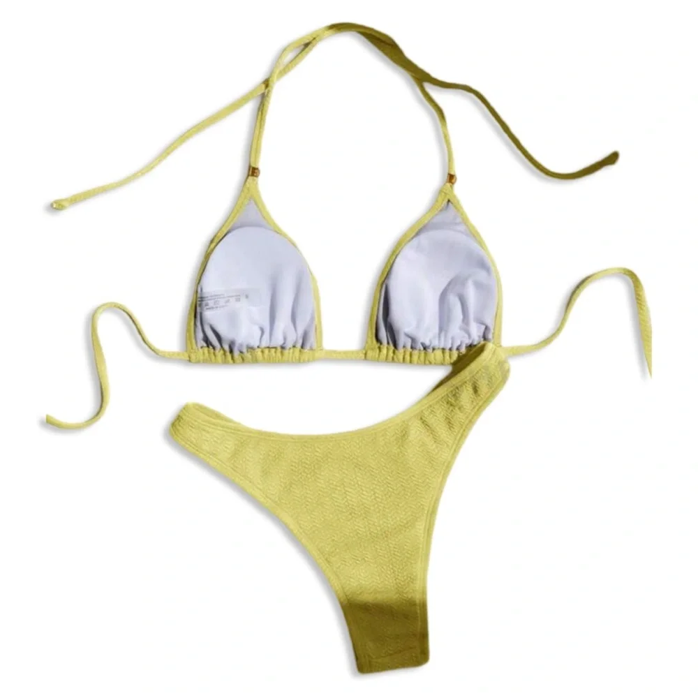 Yellow Lime Green Women’s Bikini Top and Bottom Set - Beaded top | Small | NWT - Picture 2 of 5
